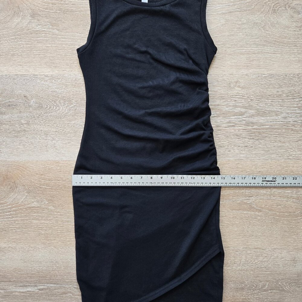 Leith Ruched Bodycon Tank Dress Black Sleeveless Tulip Hem XS Little Black Dress - Picture 9 of 16